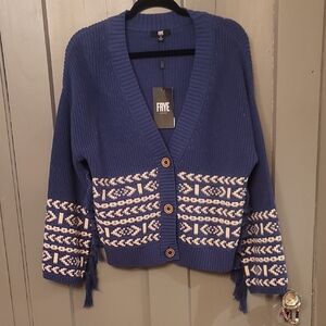 Frye Blue Tassel 100% Cotton Sweater